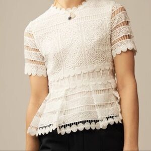 Maje White Lace Peplum Short-Sleeve Top